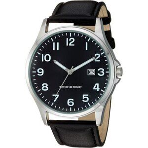 Mens Easy Read Analog Watch Black Strap Date Display Luminous Hands Classic